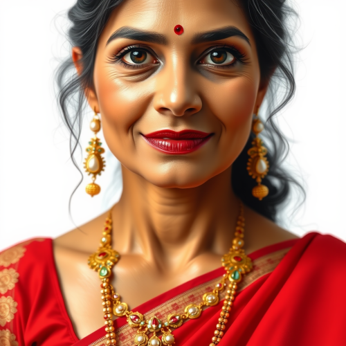 Beautiful Indian Lady in Red Saree on White