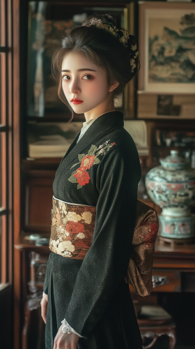 Beautiful Japanese Woman in 19th Century Study