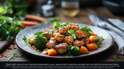 Beautiful Stir-Fry Dish on Rustic Wooden Table