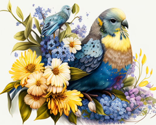 Beautiful bird among blooming flowers exudes elegance peacefully