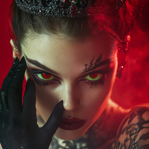Beautiful female vampire with colorful eyes and tiara.