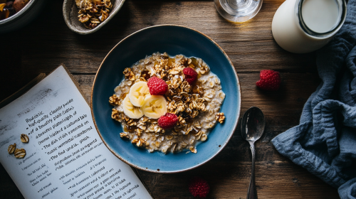 Beautifully Plated Overnight Oats on Rustic Table