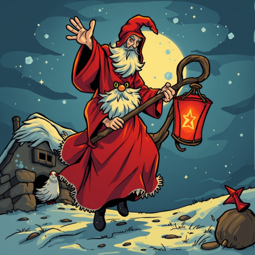 Befana Flying on Broom with Inglourious Staff Sack