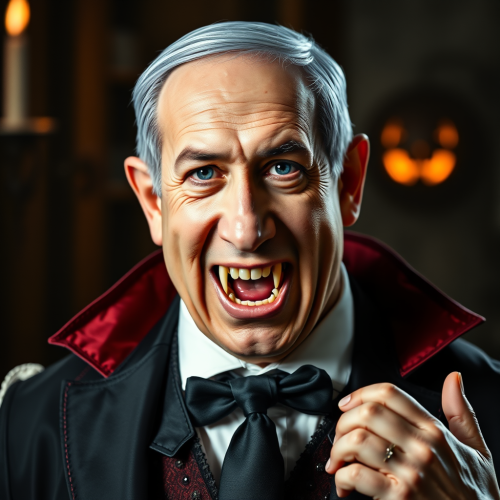 Benjamin Netanyahu dressed as Dracula for Halloween.