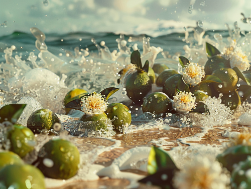 Bergamot Fruits and Neroli Flowers by the Ocean