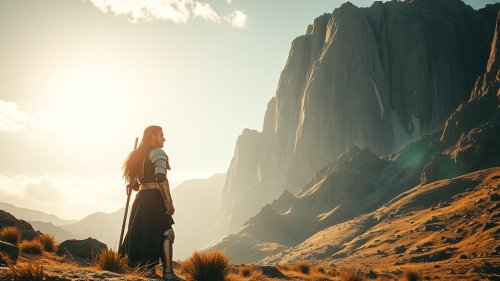 Bible Warrior Gazing at Mountain Terrain