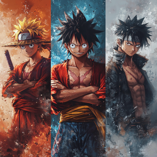 Big 3 manga characters together in realistic setting
