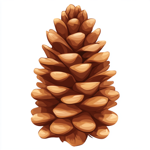 Big Conifer Cone Cartoon Style on White Background