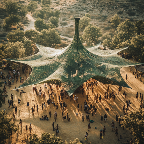 Big tree-like canopy for Ozora Festival with 2000 people