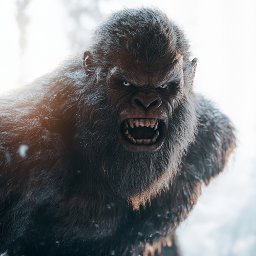 Bigfoot with menacing expression in hyper-realistic detail