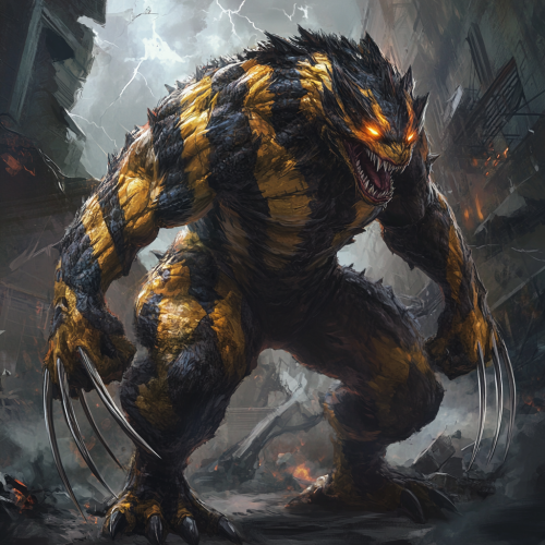 Bio-mutant hybrid creature with Wolverine and Godzilla features. Bio-mutant hybrid creature with Wolverine and Godzilla features.