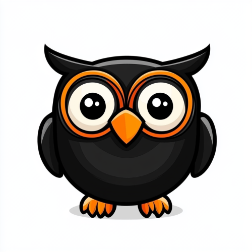 Black Owl Logo with Big Eyes and Smile