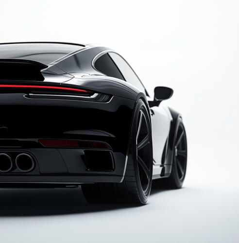 Black Porsche from the Back, on White Background