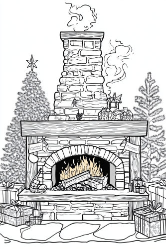 Black and White Christmas Cabin Fireplace Scene Black and White Christmas Cabin Fireplace Scene