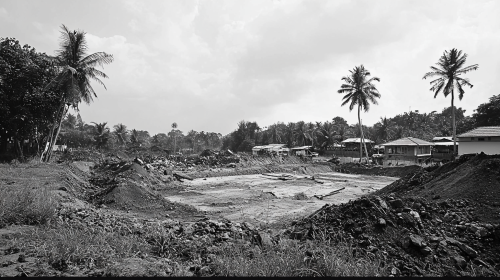 Black and White Construction Site Photo, Outskirts of Calicut 