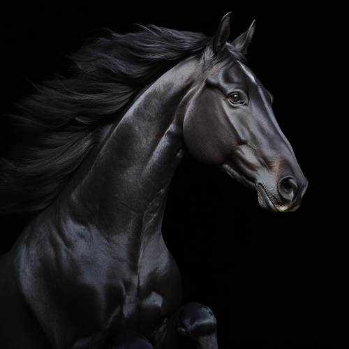 Black horse soaring wind mane epic hyperrealistic photo