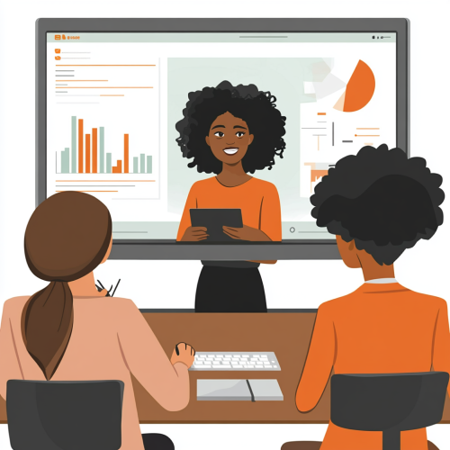 Black woman presenting to diverse colleagues in meeting
