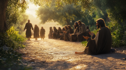 Blind man calls Jesus for help on road