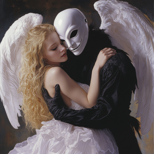 Blonde Angel Girl Hugging Masked Man from Movie