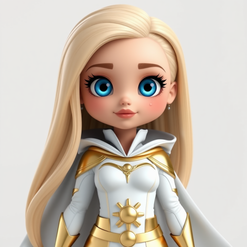 Blonde female superhero with white and gold costume.