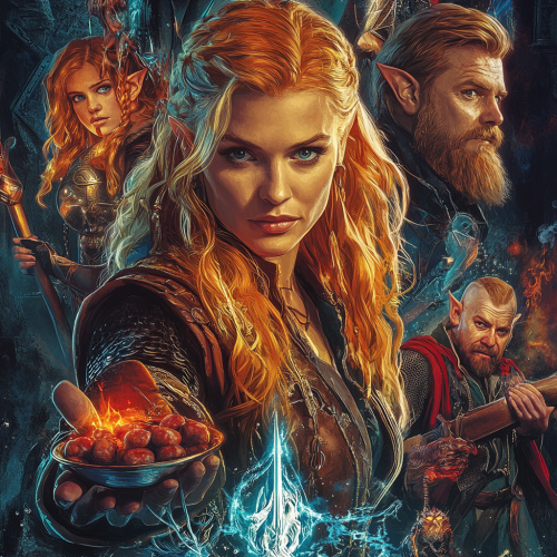 Blonde man, elf woman, fire genasi, lute elf, dwarf eating, halfling with sword. Blonde man, elf woman, fire genasi, lute elf, dwarf eating, halfling with sword.