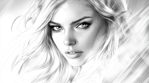 Blonde woman with refracted light in black & white.