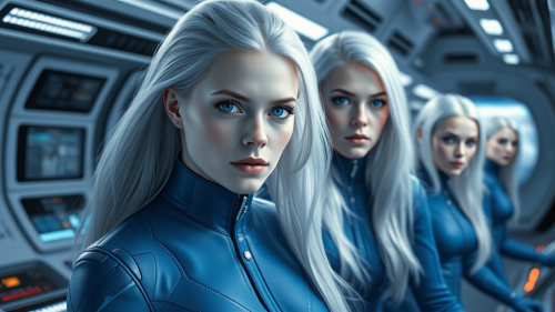 Blue-Eyed Crew on Starship Orbiting Earth