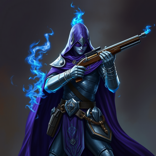 Blue Flame Genasi in Silver Armour with Blunderbuss