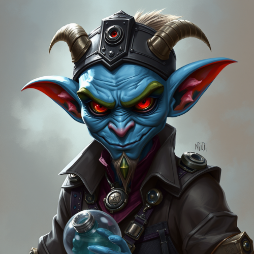 Blue Goblin Alchemist in Steampunk Style