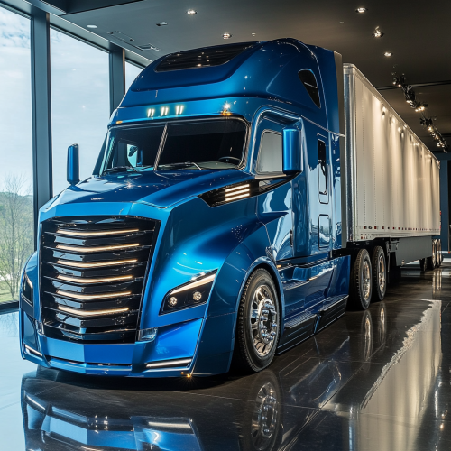 Blue Semi-Truck with Modern Design in Clear Lighting