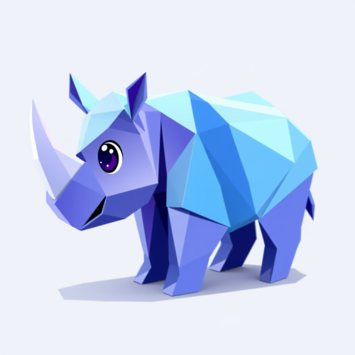 Blue and Purple Origami Baby Rhino Cartoon