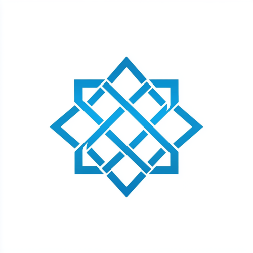 Blue and white minimal line logo for glass company.