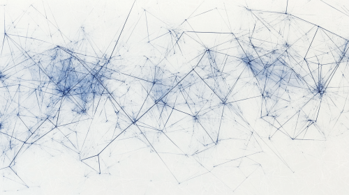 Blue geometric shapes connected on white background