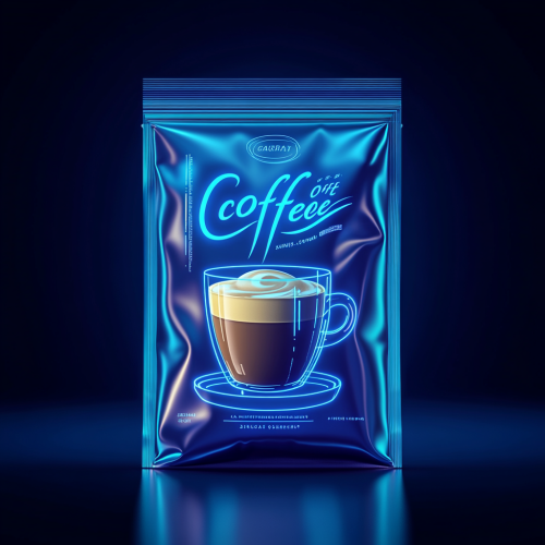 Blue neon coffee bag with latte cup design Blue neon coffee bag with latte cup design