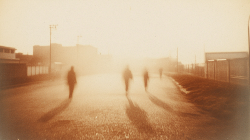 Blurry retro school sunset, Japanese city, Polaroid photo