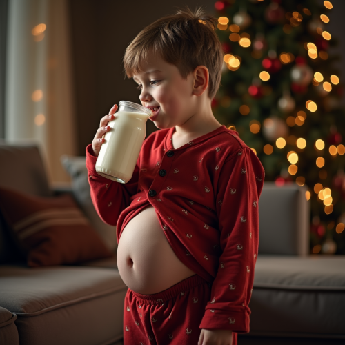 Boy Drinking Weight Gain Milk on Christmas Night