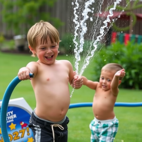 Boy Inflates Belly with Hose, Brother Applauds