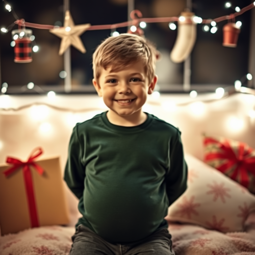 Boy Wishing for Big Belly at Christmas