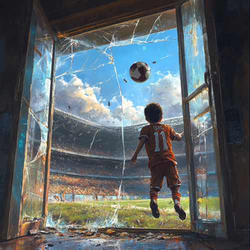 Boy playing football breaks window with a throw. Boy playing football breaks window with a throw.