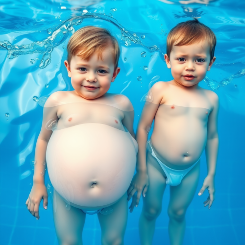 Boys' Bellies Expand in the Swimming Pool