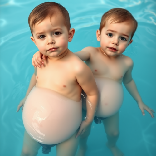 Boys Enjoying Belly Expansion in a Pool