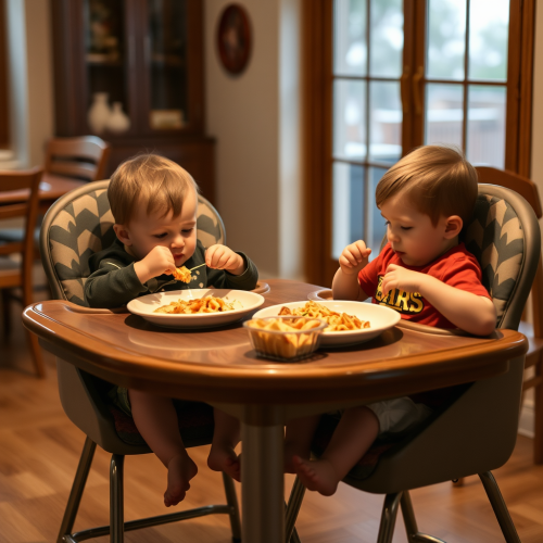 Boys Getting Fuller at Dinner Table