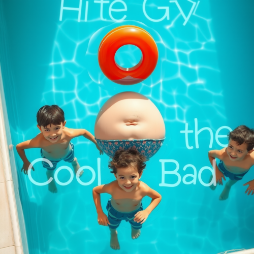 Boys Using Big Bellies to Float in Pool