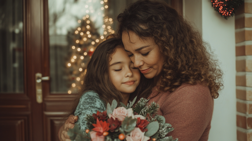 Brazilian Mother and Daughter with Christmas Decorations Brazilian Mother and Daughter with Christmas Decorations