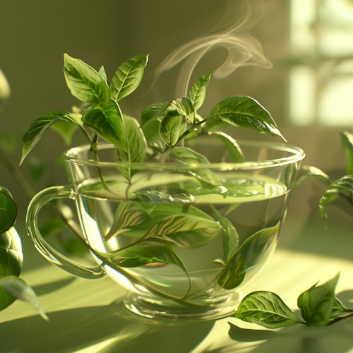 Brewing Green Tea: Close-up of Steeping Leaves