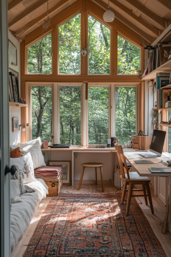 Bright and airy studio in small cabin setting. Bright and airy studio in small cabin setting.
