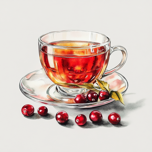 Bright watercolor illustration of cranberry tea cup