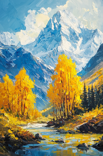 Bright yellow trees on Himalayan mountain, sunlight from upper left. Bright yellow trees on Himalayan mountain, sunlight from upper left.