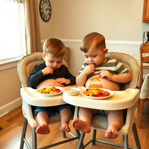 Brothers Eating and Growing Bellies at Dinner Table