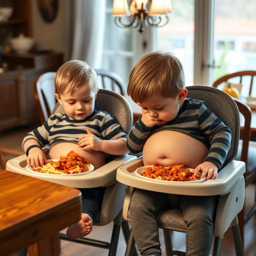 Brothers Growing Bigger While Eating in High Chairs